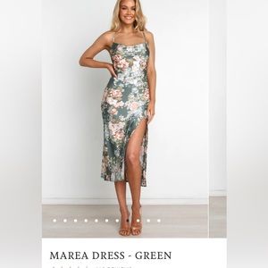 Petals and pup satin dress.